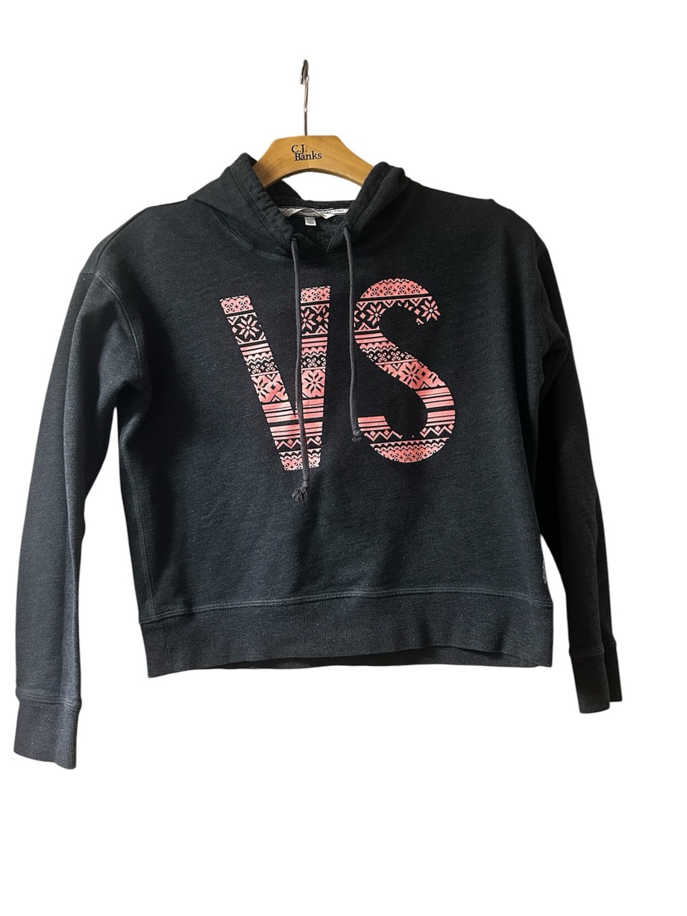Victoria's Secret Charcoal Hoodie with Pink Patterned Logo - Picture 1 of 3